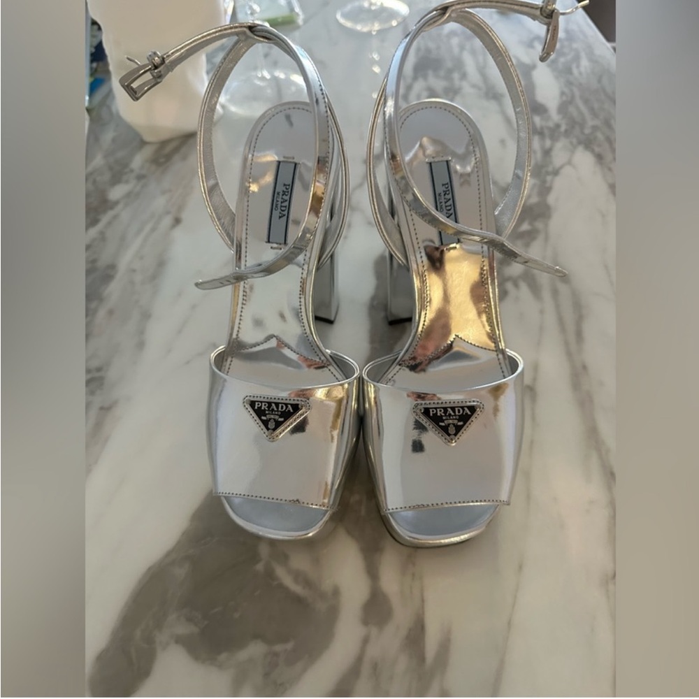 Prada platform metallic heels